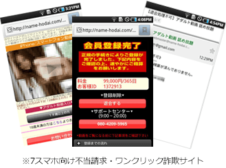 スマホ向け不当請求・ワンクリック詐欺サイト